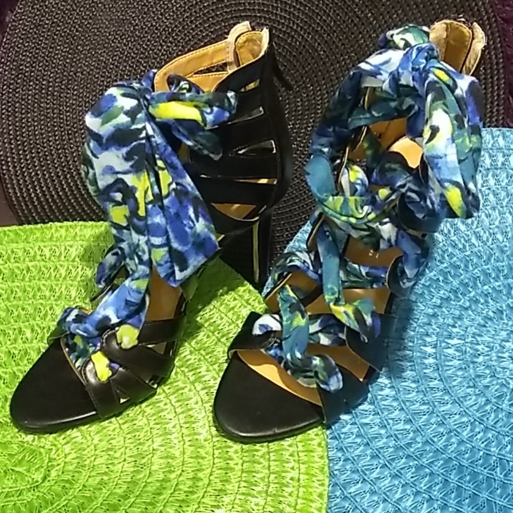 Colorful lace up heels